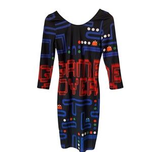 Pac Man & Game Over Black and Red Graphic Gamer Dress, Medium
